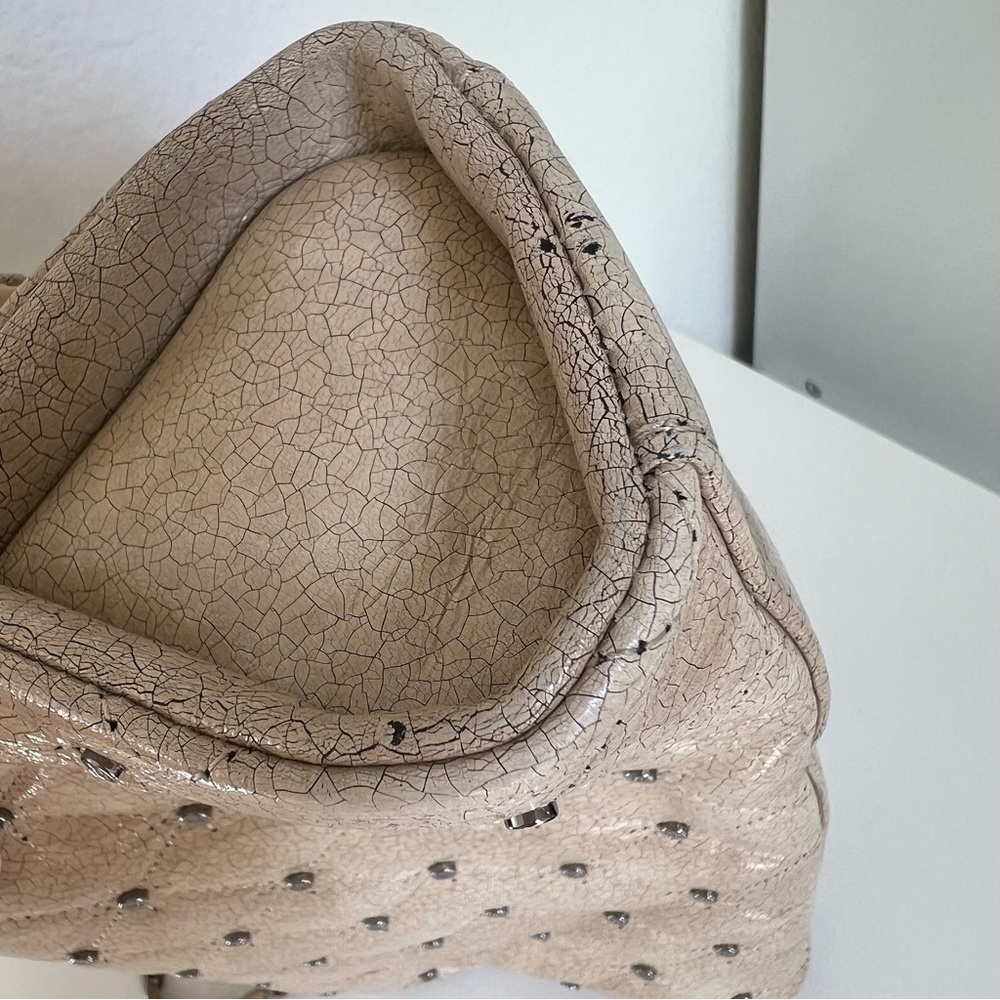 Chanel Vintage Studded CC Reissue Crackle Effect Flap Bag in Tan / Beige - Picture 10 of 16